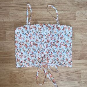 NWT American Eagle Floral Smocked Cropped Corset Top Size Large